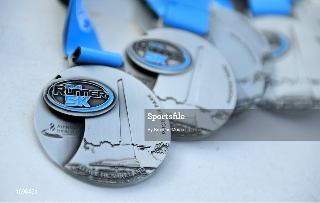 4 May 2019; A general view of medals at the Irish Runner 5k in conjunction with the AAI National 5k Championships, Phoenix Park in Dublin. Photo by Brendan Moran/Sportsfile