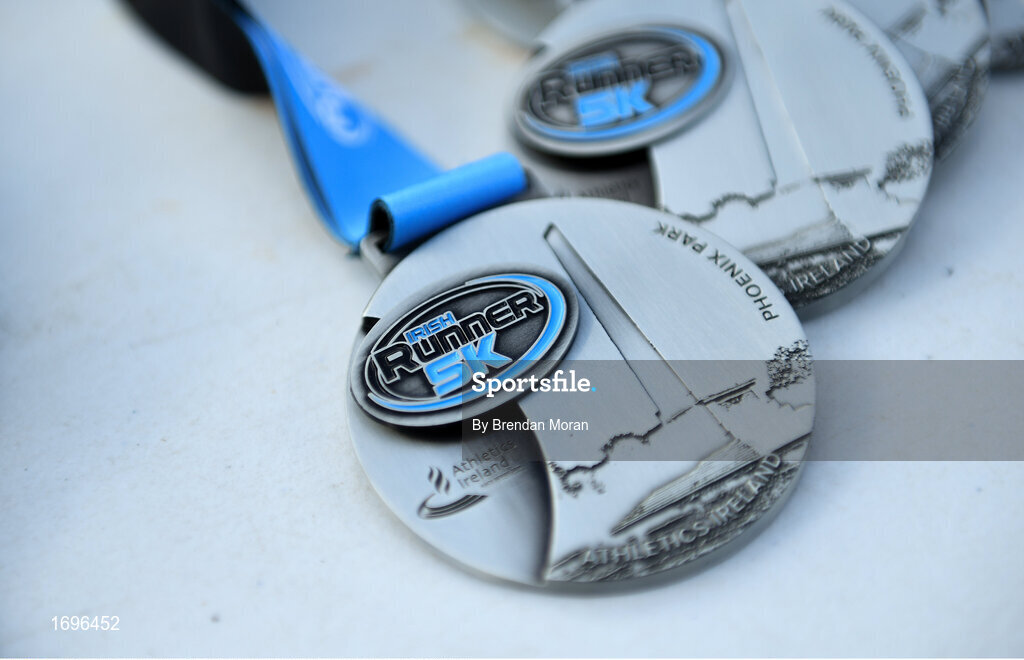 4 May 2019; A general view of medals at the Irish Runner 5k in conjunction with the AAI National 5k Championships, Phoenix Park in Dublin. Photo by Brendan Moran/Sportsfile
