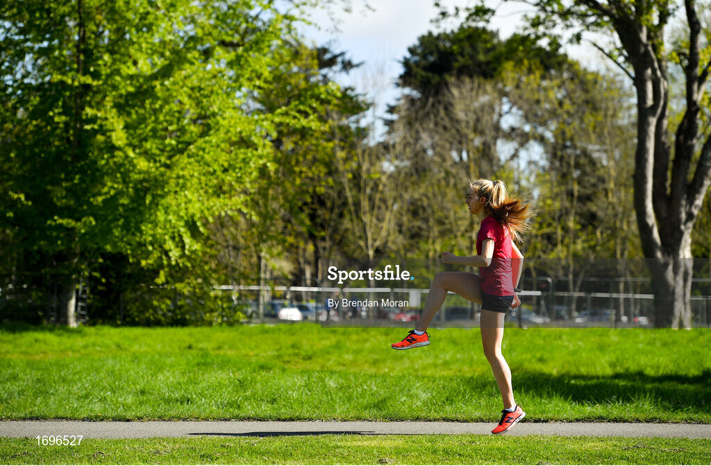 4 May 2019; Competitors warm-up prior to the Irish Runner 5k in conjunction with the AAI National 5k Championships, Phoenix Park in Dublin. Photo by Brendan Moran/Sportsfile