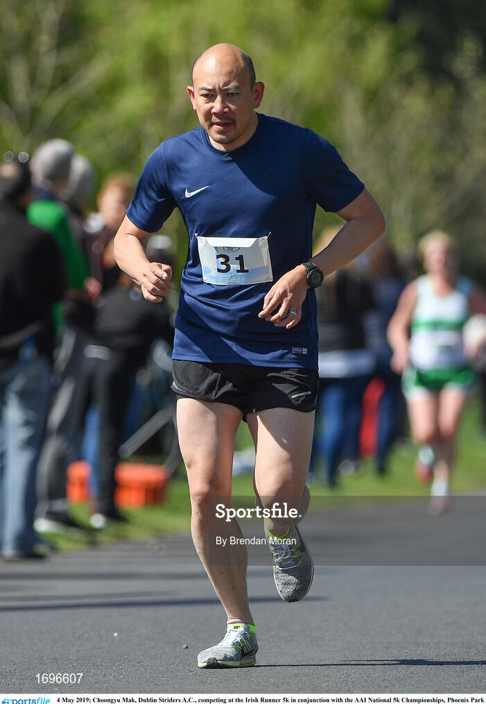 4 May 2019; Choongyu Mak, Dublin Striders A.C., competing at the Irish Runner 5k in conjunction with the AAI National 5k Championships, Phoenix Park in Dublin. Photo by Brendan Moran/Sportsfile