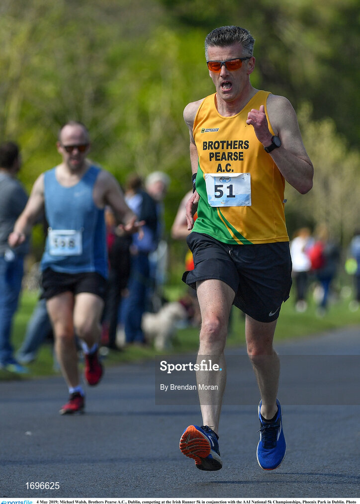 4 May 2019; Michael Walsh, Brothers Pearse A.C., Dublin, competing at the Irish Runner 5k in conjunction with the AAI National 5k Championships, Phoenix Park in Dublin. Photo by Brendan Moran/Sportsfile