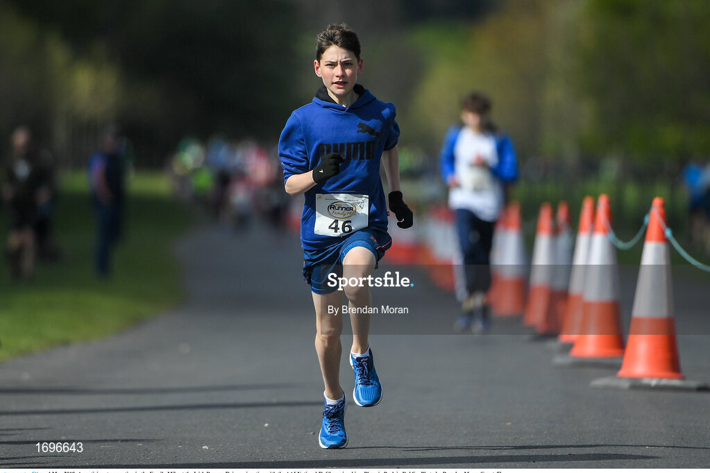 4 May 2019; A participant competing in the Family Mile at the Irish Runner 5k in conjunction with the AAI National 5k Championships, Phoenix Park in Dublin. Photo by Brendan Moran/Sportsfile