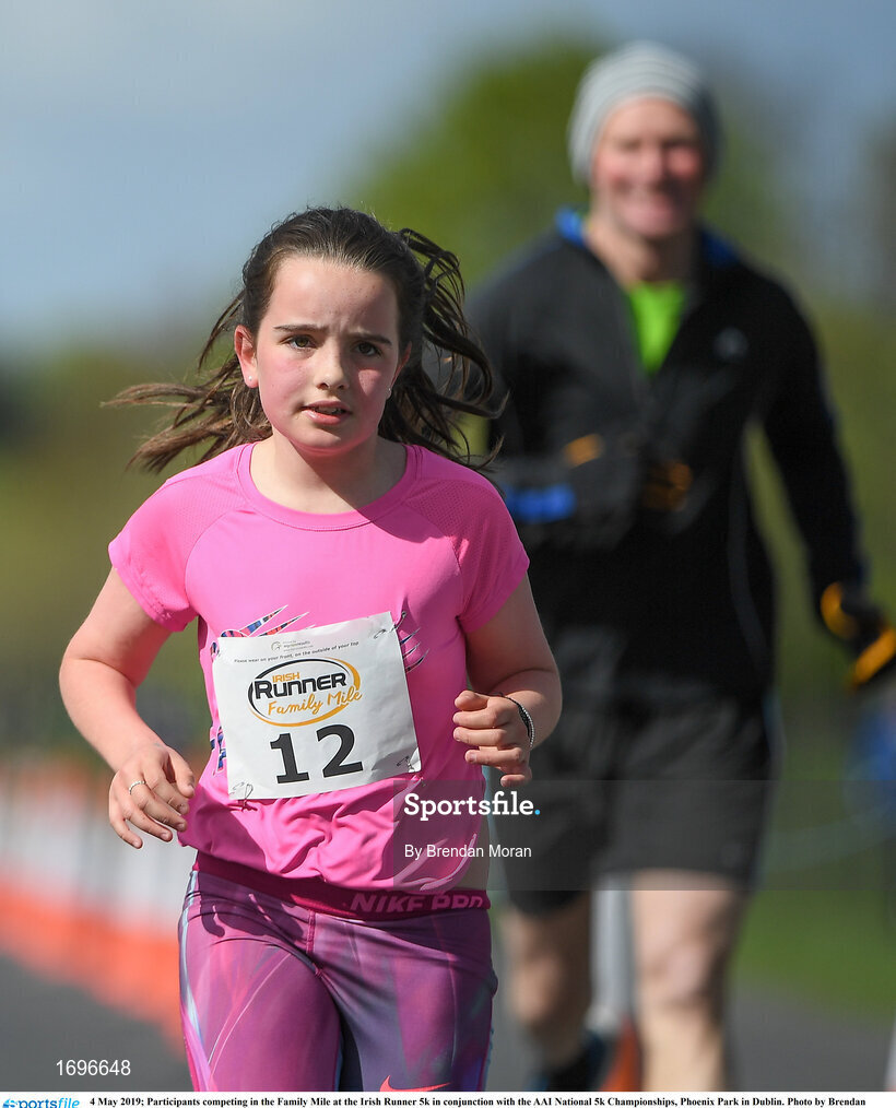 4 May 2019; Participants competing in the Family Mile at the Irish Runner 5k in conjunction with the AAI National 5k Championships, Phoenix Park in Dublin. Photo by Brendan Moran/Sportsfile