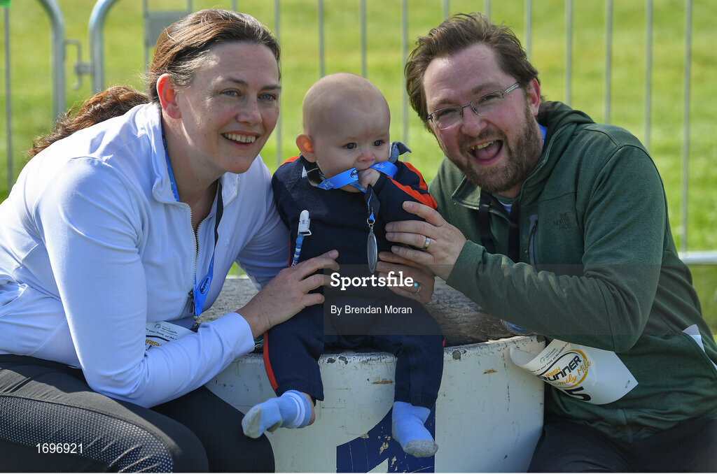 4 May 2019; Philip, Yvonne and Jack Griffin, from Balgriffin, Dublin, after competing in the Family Mile at the Irish Runner 5k in conjunction with the AAI National 5k Championships, Phoenix Park in Dublin. Photo by Brendan Moran/Sportsfile