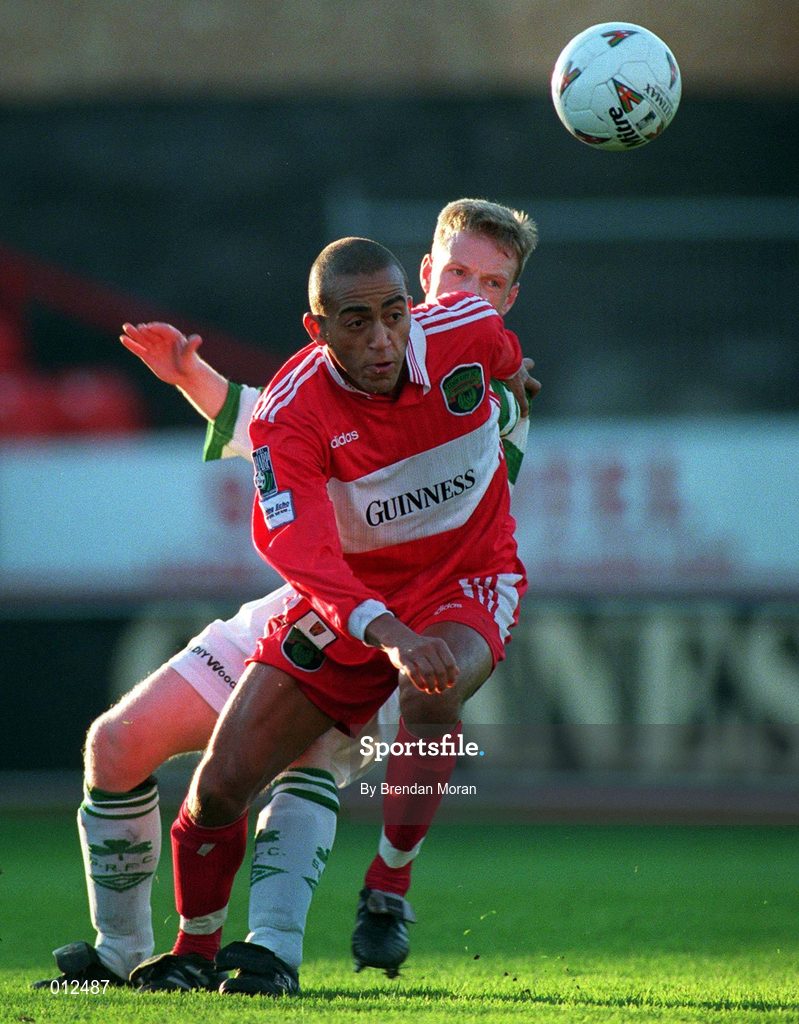 9 November 1997; Jason Kabia of Cork City during the Harp Lager National League Premier Division match between Shamrock Rovers and Cork City at Tolka Park in Dublin. Photo by Brendan Moran/Sportsfile