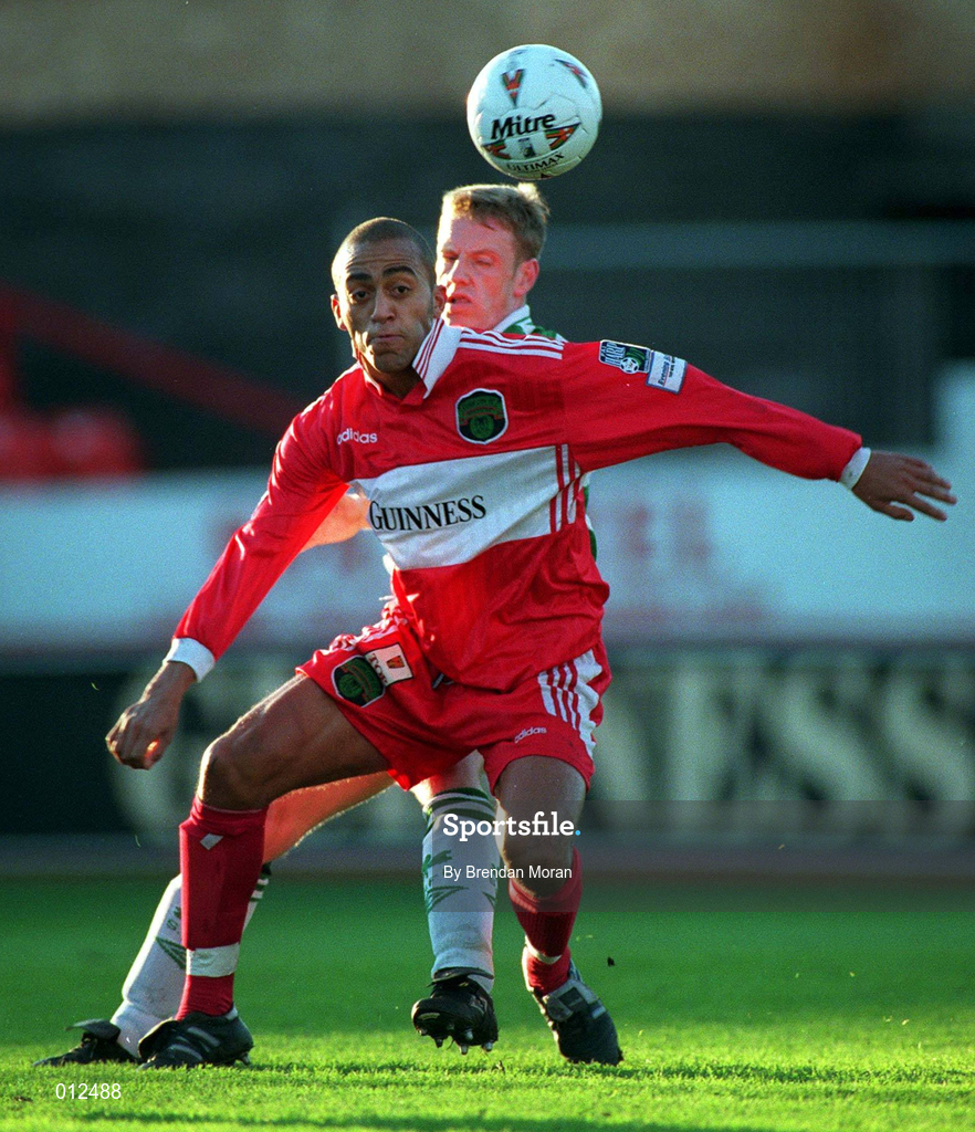 9 November 1997; Jason Kabia of Cork City during the Harp Lager National League Premier Division match between Shamrock Rovers and Cork City at Tolka Park in Dublin. Photo by Brendan Moran/Sportsfile