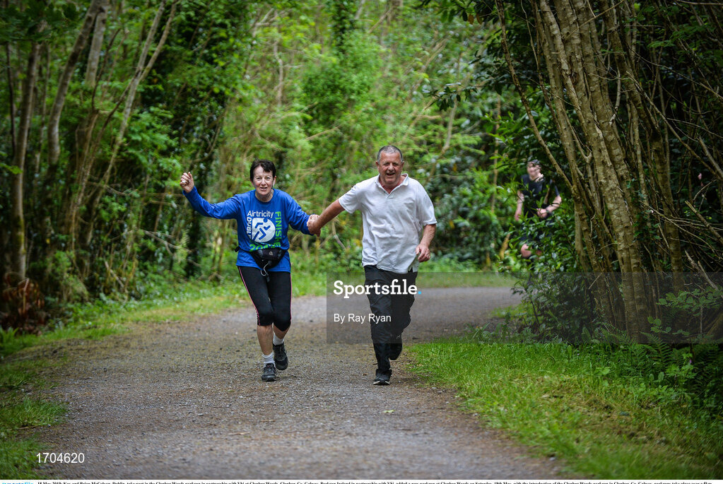 18 May 2019; Kay and Brian McColvan, Dublin, take part in the Clonbur Woods parkrun in partnership with Vhi at Clonbur Woods, Clonbur, Co. Galway. Parkrun Ireland in partnership with Vhi, added a new parkrun at Clonbur Woods on Saturday, 18th May, with the introduction of the Clonbur Woods parkrun in Clonbur, Co. Galway. Parkruns take place over a 5km course weekly, are free to enter and are open to all ages and abilities, providing a fun and safe environment to enjoy exercise. To register for a parkrun near you visit www.parkrun.ie. Photo by Ray Ryan/Sportsfile