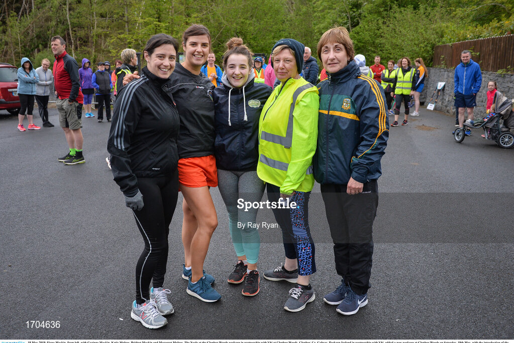 18 May 2019; Fiona Mackin, from left, with Grainne Mackin, Katie Mulroe, Bridget Mackin and Maragret Mulroe, The Neale at the Clonbur Woods parkrun in partnership with Vhi at Clonbur Woods, Clonbur, Co. Galway. Parkrun Ireland in partnership with Vhi, added a new parkrun at Clonbur Woods on Saturday, 18th May, with the introduction of the Clonbur Woods parkrun in Clonbur, Co. Galway. Parkruns take place over a 5km course weekly, are free to enter and are open to all ages and abilities, providing a fun and safe environment to enjoy exercise. To register for a parkrun near you visit www.parkrun.ie. Photo by Ray Ryan/Sportsfile