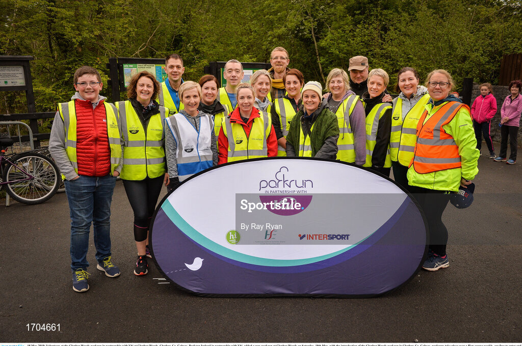 18 May 2019; Volunteers at the Clonbur Woods parkrun in partnership with Vhi at Clonbur Woods, Clonbur, Co. Galway. Parkrun Ireland in partnership with Vhi, added a new parkrun at Clonbur Woods on Saturday, 18th May, with the introduction of the Clonbur Woods parkrun in Clonbur, Co. Galway. Parkruns take place over a 5km course weekly, are free to enter and are open to all ages and abilities, providing a fun and safe environment to enjoy exercise. To register for a parkrun near you visit www.parkrun.ie. Photo by Ray Ryan/Sportsfile
