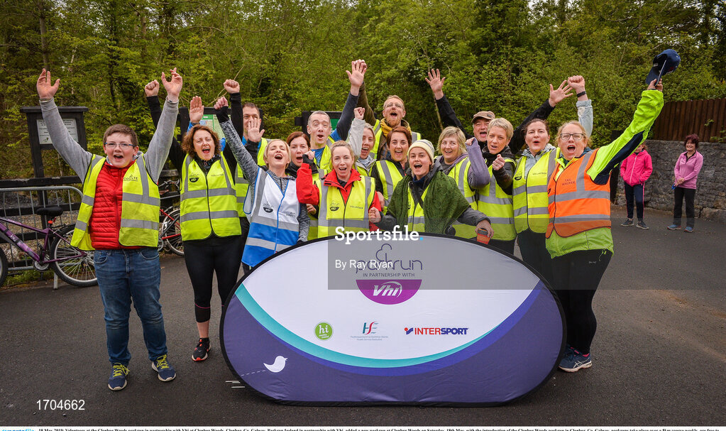 18 May 2019; Volunteers at the Clonbur Woods parkrun in partnership with Vhi at Clonbur Woods, Clonbur, Co. Galway. Parkrun Ireland in partnership with Vhi, added a new parkrun at Clonbur Woods on Saturday, 18th May, with the introduction of the Clonbur Woods parkrun in Clonbur, Co. Galway. Parkruns take place over a 5km course weekly, are free to enter and are open to all ages and abilities, providing a fun and safe environment to enjoy exercise. To register for a parkrun near you visit www.parkrun.ie. Photo by Ray Ryan/Sportsfile