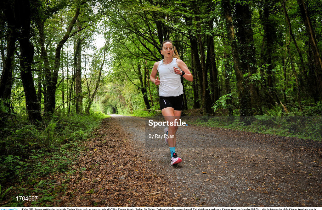 18 May 2019; Runner participating during the Clonbur Woods parkrun in partnership with Vhi at Clonbur Woods, Clonbur, Co. Galway. Parkrun Ireland in partnership with Vhi, added a new parkrun at Clonbur Woods on Saturday, 18th May, with the introduction of the Clonbur Woods parkrun in Clonbur, Co. Galway. Parkruns take place over a 5km course weekly, are free to enter and are open to all ages and abilities, providing a fun and safe environment to enjoy exercise. To register for a parkrun near you visit www.parkrun.ie. Photo by Ray Ryan/Sportsfile