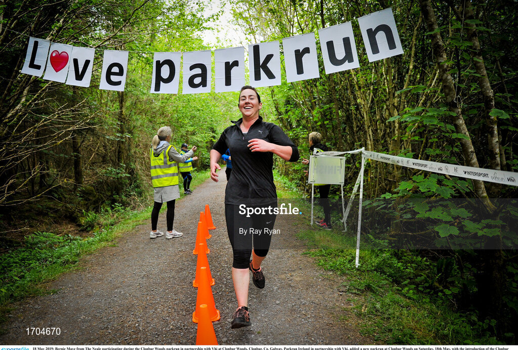 18 May 2019; Bernie Maye from The Neale participating during the Clonbur Woods parkrun in partnership with Vhi at Clonbur Woods, Clonbur, Co. Galway. Parkrun Ireland in partnership with Vhi, added a new parkrun at Clonbur Woods on Saturday, 18th May, with the introduction of the Clonbur Woods parkrun in Clonbur, Co. Galway. Parkruns take place over a 5km course weekly, are free to enter and are open to all ages and abilities, providing a fun and safe environment to enjoy exercise. To register for a parkrun near you visit www.parkrun.ie. Photo by Ray Ryan/Sportsfile