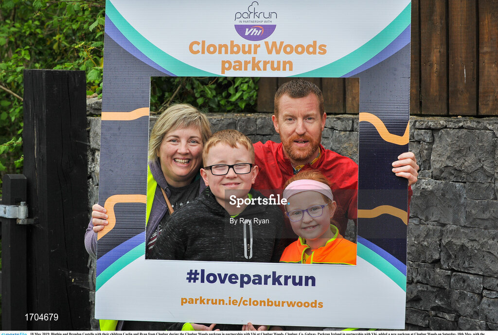 18 May 2019; Blathin and Brendan Costello with their children Caelin and Ryan from Clonbur during the Clonbur Woods parkrun in partnership with Vhi at Clonbur Woods, Clonbur, Co. Galway. Parkrun Ireland in partnership with Vhi, added a new parkrun at Clonbur Woods on Saturday, 18th May, with the introduction of the Clonbur Woods parkrun in Clonbur, Co. Galway. Parkruns take place over a 5km course weekly, are free to enter and are open to all ages and abilities, providing a fun and safe environment to enjoy exercise. To register for a parkrun near you visit www.parkrun.ie. Photo by Ray Ryan/Sportsfile