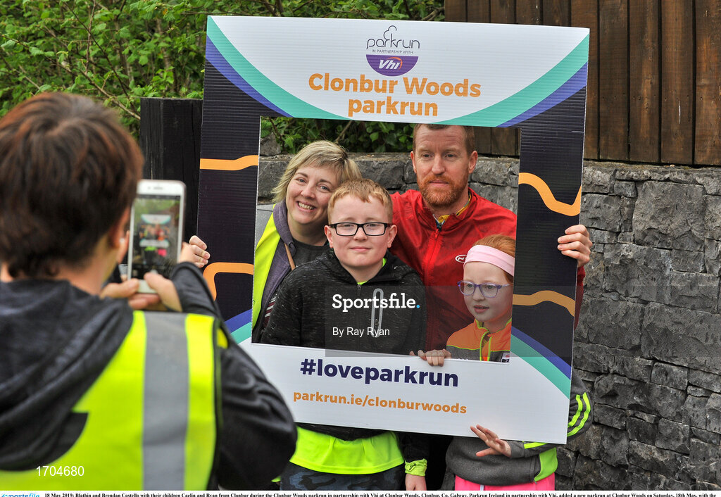 18 May 2019; Blathin and Brendan Costello with their children Caelin and Ryan from Clonbur during the Clonbur Woods parkrun in partnership with Vhi at Clonbur Woods, Clonbur, Co. Galway. Parkrun Ireland in partnership with Vhi, added a new parkrun at Clonbur Woods on Saturday, 18th May, with the introduction of the Clonbur Woods parkrun in Clonbur, Co. Galway. Parkruns take place over a 5km course weekly, are free to enter and are open to all ages and abilities, providing a fun and safe environment to enjoy exercise. To register for a parkrun near you visit www.parkrun.ie. Photo by Ray Ryan/Sportsfile