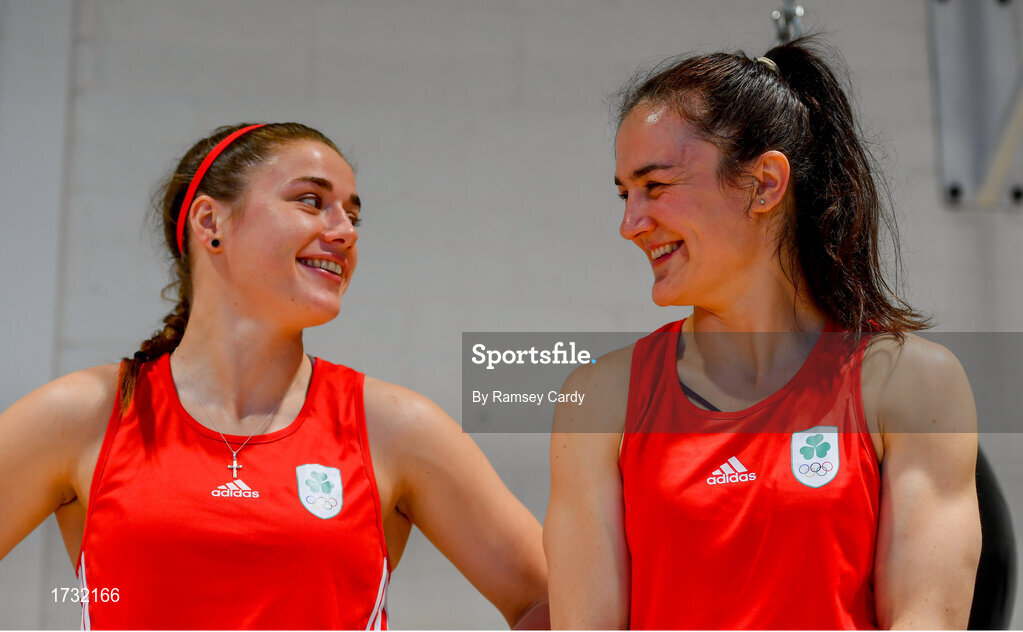 30 May 2019; Team Ireland boxers Grainne Walsh, left, and Kellie Harrington prepare for competition at the European Games in Minsk at the Sport Ireland Institute in Abbotstown, Dublin. Photo by Ramsey Cardy/Sportsfile
