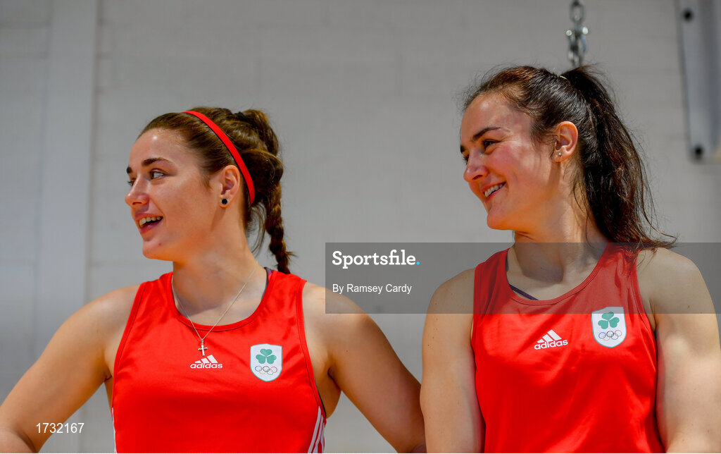 30 May 2019; Team Ireland boxers Grainne Walsh, left, and Kellie Harrington prepare for competition at the European Games in Minsk at the Sport Ireland Institute in Abbotstown, Dublin. Photo by Ramsey Cardy/Sportsfile