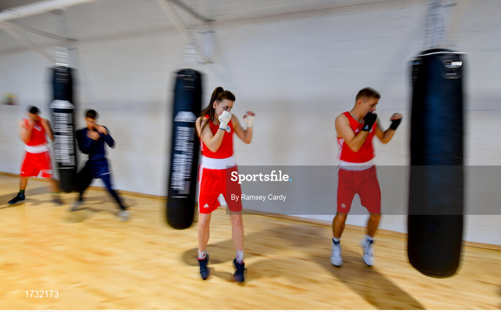30 May 2019; Team Ireland boxers Michaela Walsh, centre, and Kurt Walker prepare for competition at the European Games in Minsk at the Sport Ireland Institute in Abbotstown, Dublin. Photo by Ramsey Cardy/Sportsfile