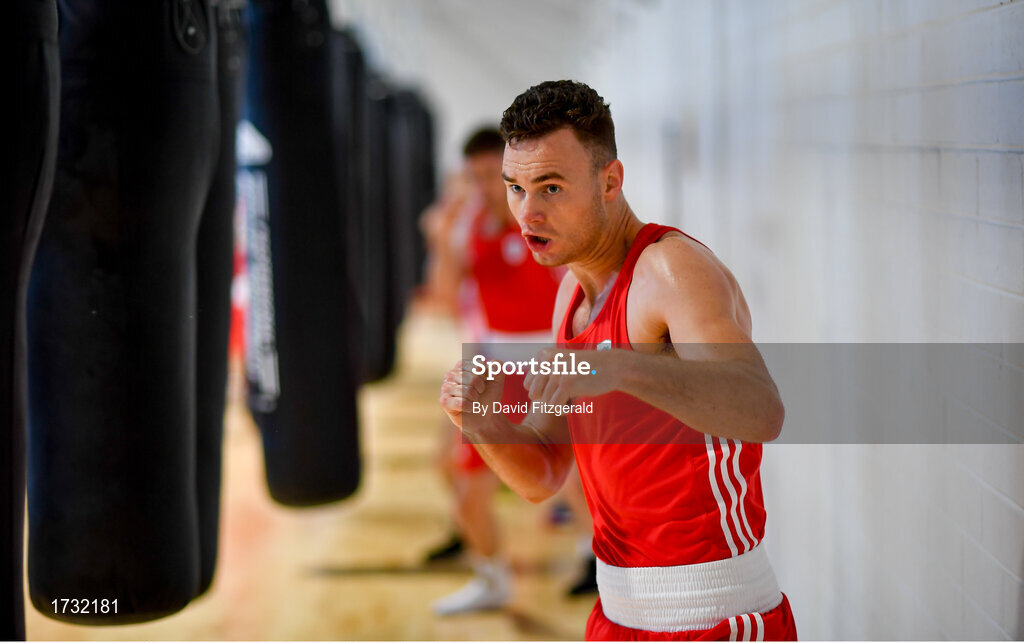 30 May 2019; Team Ireland boxer Michael Nevin prepares for competition at the European Games in Minsk at the Sport Ireland Institute in Abbotstown, Dublin. Photo by David Fitzgerald/Sportsfile
