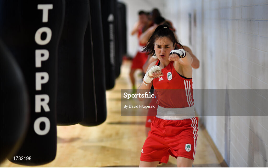 30 May 2019; Team Ireland boxer Kellie Harrington prepares for competition at the European Games in Minsk at the Sport Ireland Institute in Abbotstown, Dublin. Photo by David Fitzgerald/Sportsfile