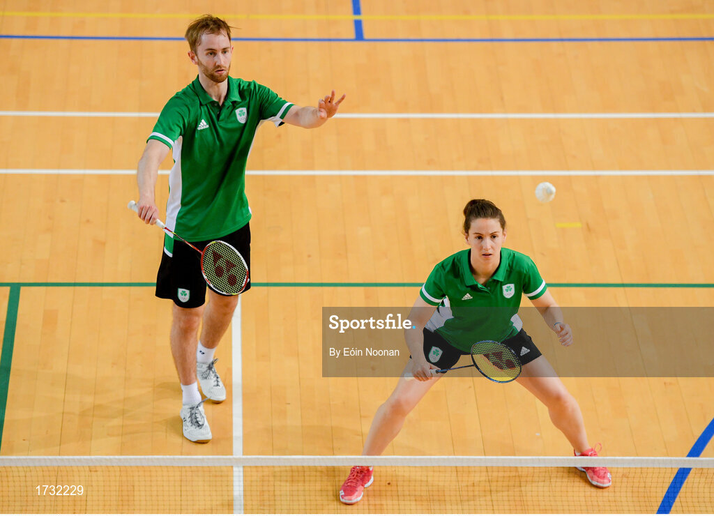 7 June 2019; Team Ireland badminton players Sam Magee and Chloe Magee during training session in preparation for competition at the European Games in Minsk, at Sport Ireland Institute in Abbotstown, Dublin. Photo by Eóin Noonan/Sportsfile