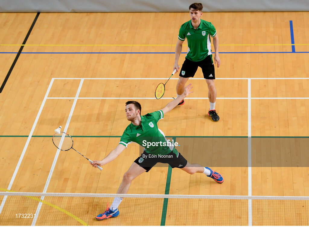 7 June 2019; Team Ireland badminton players Joshua Magee and Paul Reynolds during training session in preparation for competition at the European Games in Minsk, at Sport Ireland Institute in Abbotstown, Dublin. Photo by Eóin Noonan/Sportsfile