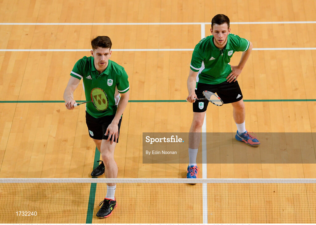 7 June 2019; Team Ireland badminton players Joshua Magee and Paul Reynolds during training session in preparation for competition at the European Games in Minsk, at Sport Ireland Institute in Abbotstown, Dublin. Photo by Eóin Noonan/Sportsfile