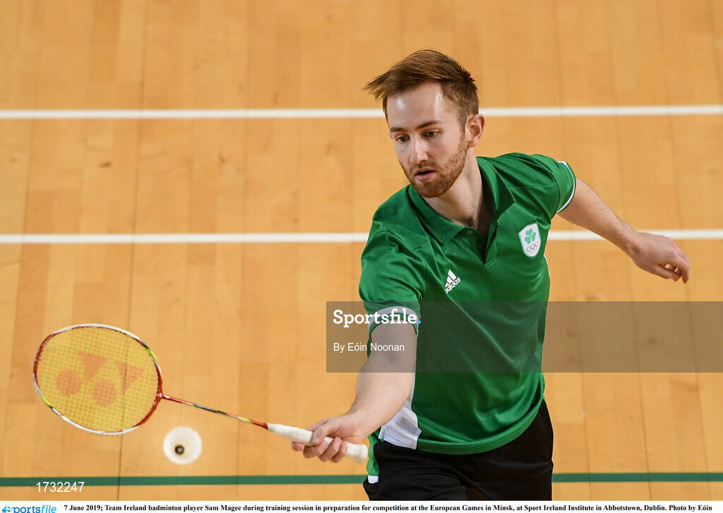 7 June 2019; Team Ireland badminton player Sam Magee during training session in preparation for competition at the European Games in Minsk, at Sport Ireland Institute in Abbotstown, Dublin. Photo by Eóin Noonan/Sportsfile