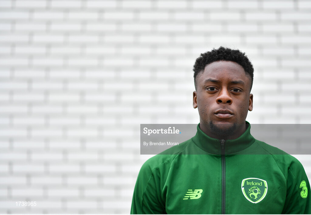 25 June 2019; Jonathan Afolabi poses for a portrait during a Republic of Ireland Under-19 squad press conference at the FAI National Training Centre in Abbotstown, Dublin. Photo by Brendan Moran/Sportsfile