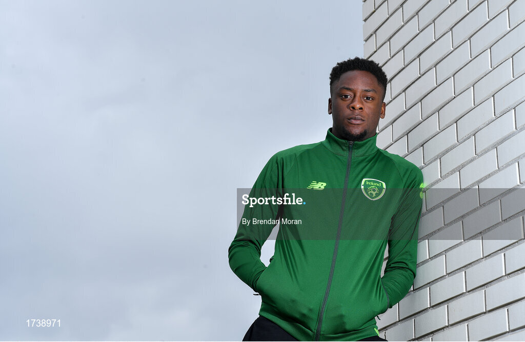 25 June 2019; Jonathan Afolabi poses for a portrait during a Republic of Ireland Under-19 squad press conference at the FAI National Training Centre in Abbotstown, Dublin. Photo by Brendan Moran/Sportsfile