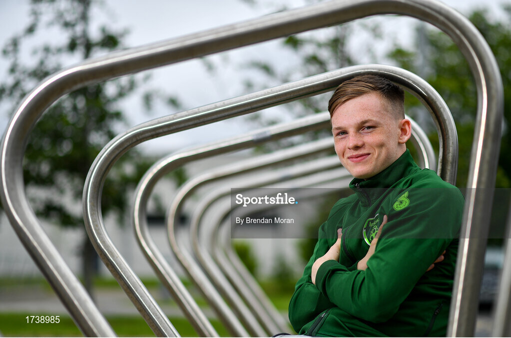 25 June 2019; Andy Lyons poses for a portrait during a Republic of Ireland Under-19 squad press conference at the FAI National Training Centre in Abbotstown, Dublin. Photo by Brendan Moran/Sportsfile