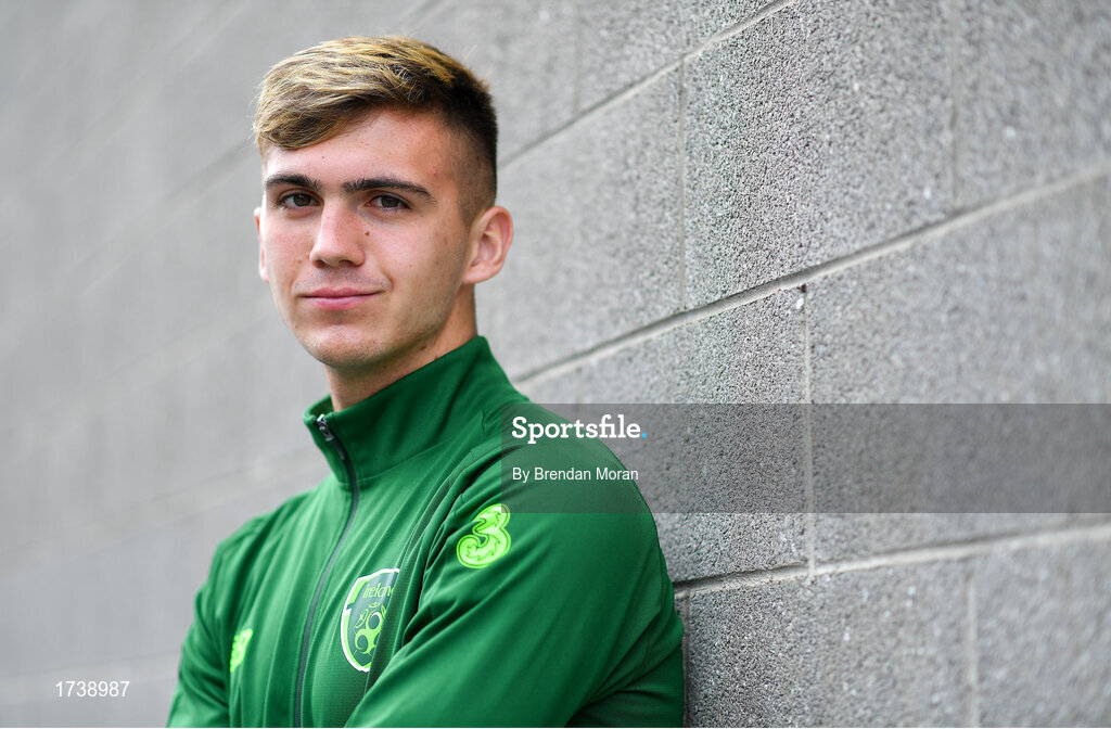 25 June 2019; Oisin McEntee poses for a portrait during a Republic of Ireland Under-19 squad press conference at the FAI National Training Centre in Abbotstown, Dublin. Photo by Brendan Moran/Sportsfile