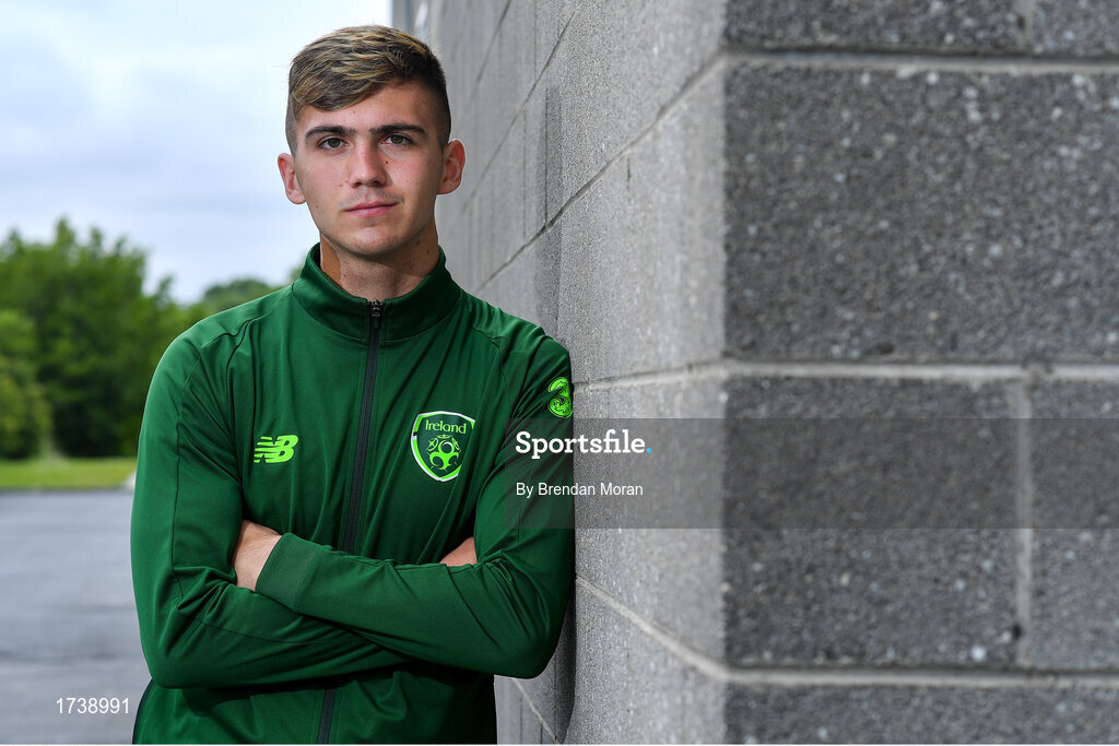 25 June 2019; Oisin McEntee poses for a portrait during a Republic of Ireland Under-19 squad press conference at the FAI National Training Centre in Abbotstown, Dublin. Photo by Brendan Moran/Sportsfile