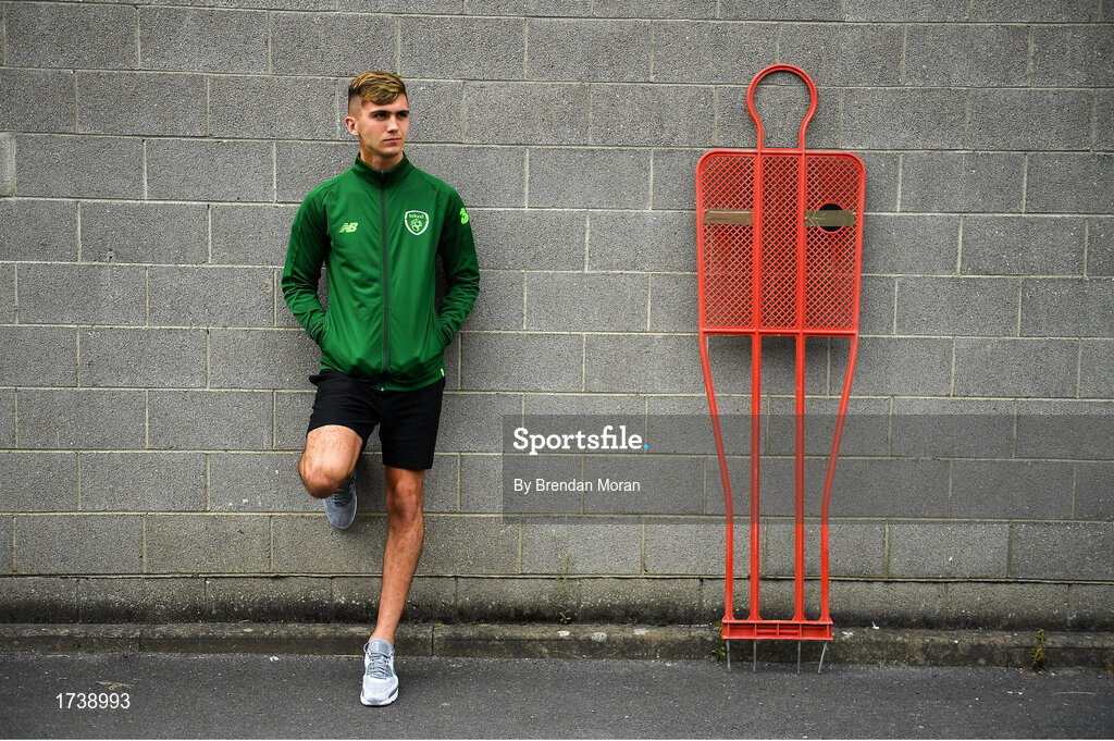 25 June 2019; Oisin McEntee poses for a portrait during a Republic of Ireland Under-19 squad press conference at the FAI National Training Centre in Abbotstown, Dublin. Photo by Brendan Moran/Sportsfile