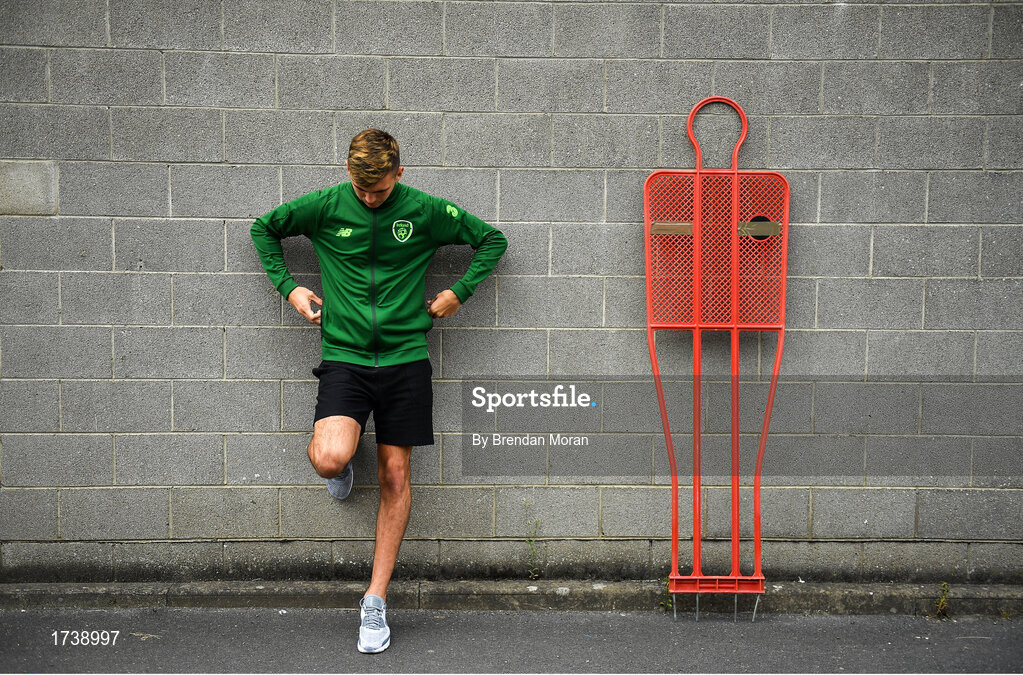 25 June 2019; Oisin McEntee poses for a portrait during a Republic of Ireland Under-19 squad press conference at the FAI National Training Centre in Abbotstown, Dublin. Photo by Brendan Moran/Sportsfile