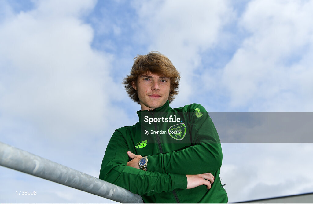 25 June 2019; Luca Connell poses for a portrait during a Republic of Ireland Under-19 squad press conference at the FAI National Training Centre in Abbotstown, Dublin. Photo by Brendan Moran/Sportsfile
