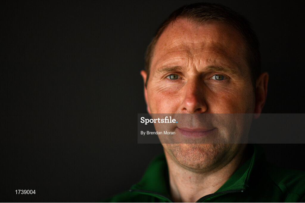 25 June 2019; Manager Tom Mohan poses for a portrait during a Republic of Ireland Under-19 squad press conference at the FAI National Training Centre in Abbotstown, Dublin. Photo by Brendan Moran/Sportsfile