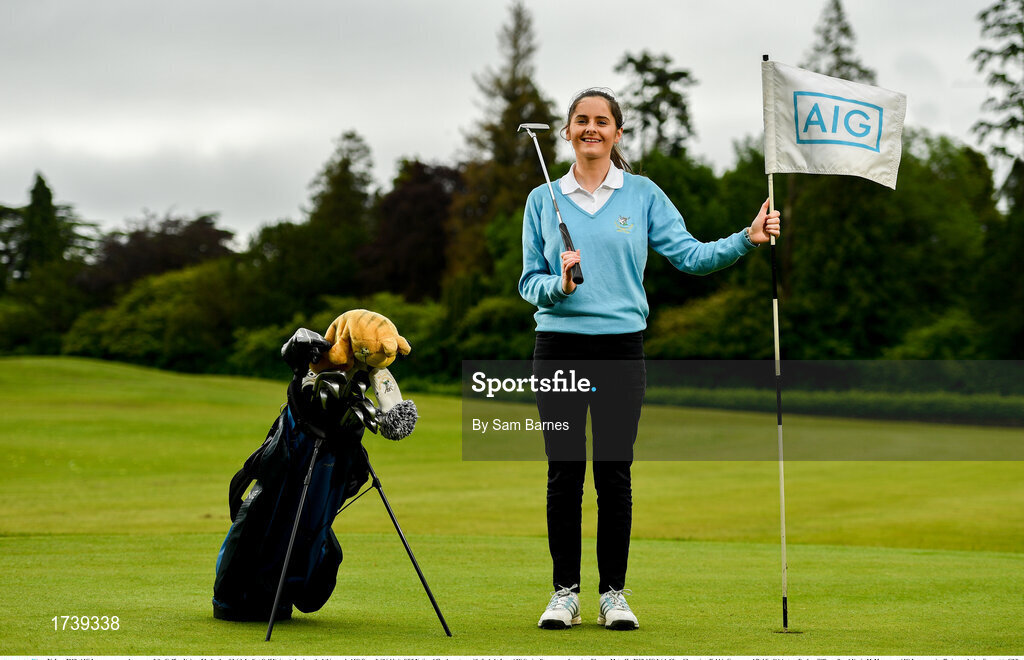 26 June 2019; AIG Insurance, proud sponsor of the Golfing Union of Ireland and Irish Ladies Golf Union, today launched this year’s AIG Cups & Shields in GUI National Headquarters with the help from AIG Senior Foursomes champion, Eleanor Metcalfe, 2018 AIG Irish Close Champion, Robbie Cannon and Dublin GAA stars Eoghan O’Donnell and Kevin McManamon. AIG Insurance is offering exclusive discount to GUI and ILGU members. For a quote, go to www.aig.ie/golfer or call 1890 405 405 and see how much you could save! Pictured at the AIG Insurance GUI & ILGU Cups & Shields Launch at Carton House in Maynooth is Eleanor Metcalfe of Laytown and Bettystown Golf Club. Photo by Sam Barnes/Sportsfile
