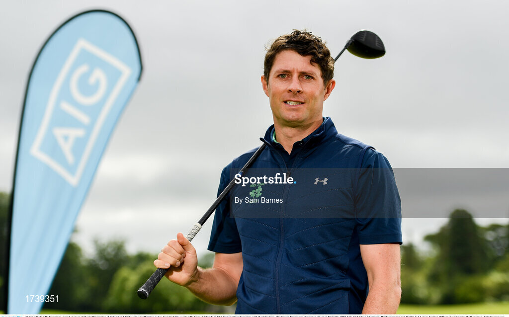 26 June 2019; AIG Insurance, proud sponsor of the Golfing Union of Ireland and Irish Ladies Golf Union, today launched this year’s AIG Cups & Shields in GUI National Headquarters with the help from AIG Senior Foursomes champion, Eleanor Metcalfe, 2018 AIG Irish Close Champion, Robbie Cannon and Dublin GAA stars Eoghan O’Donnell and Kevin McManamon. AIG Insurance is offering exclusive discount to GUI and ILGU members. For a quote, go to www.aig.ie/golfer or call 1890 405 405 and see how much you could save! Pictured at the AIG Insurance GUI & ILGU Cups & Shields Launch at Carton House in Maynooth is Robbie Cannon of Balbriggan Golf Club. Photo by Sam Barnes/Sportsfile