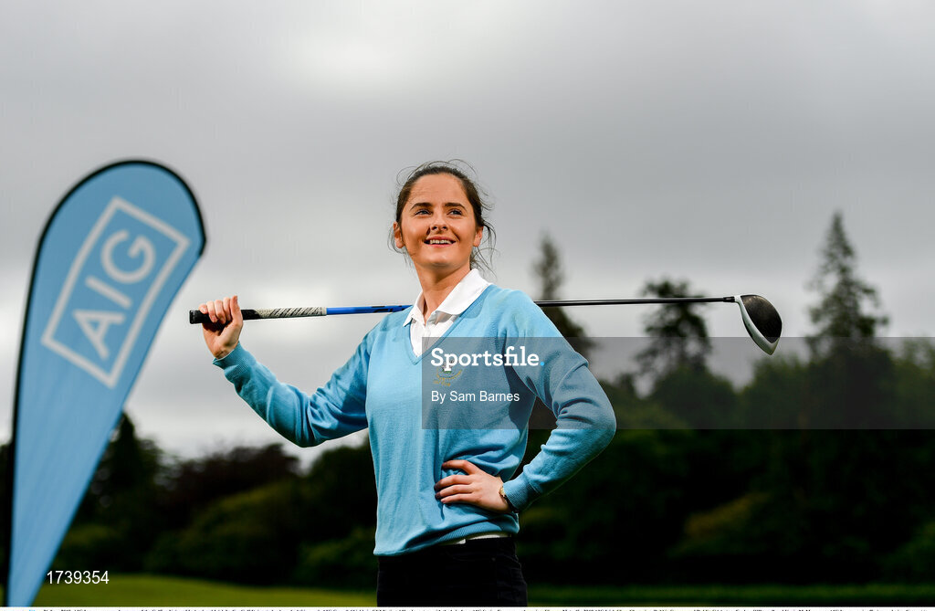 26 June 2019; AIG Insurance, proud sponsor of the Golfing Union of Ireland and Irish Ladies Golf Union, today launched this year’s AIG Cups & Shields in GUI National Headquarters with the help from AIG Senior Foursomes champion, Eleanor Metcalfe, 2018 AIG Irish Close Champion, Robbie Cannon and Dublin GAA stars Eoghan O’Donnell and Kevin McManamon. AIG Insurance is offering exclusive discount to GUI and ILGU members. For a quote, go to www.aig.ie/golfer or call 1890 405 405 and see how much you could save! Pictured at the AIG Insurance GUI & ILGU Cups & Shields Launch at Carton House in Maynooth is Eleanor Metcalfe of Laytown and Bettystown Golf Club. Photo by Sam Barnes/Sportsfile