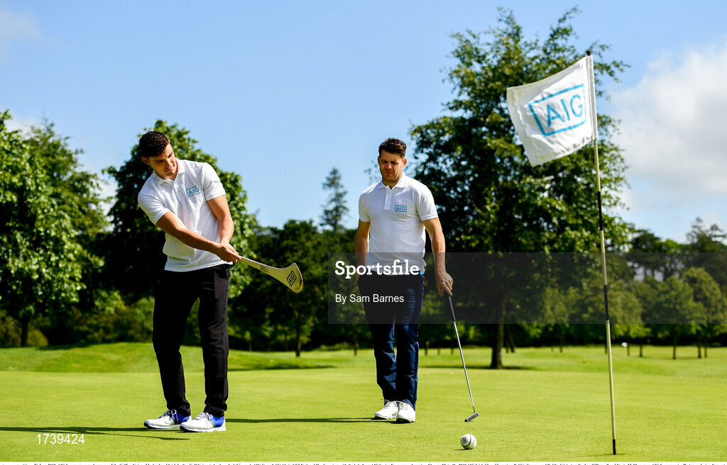 26 June 2019; AIG Insurance, proud sponsor of the Golfing Union of Ireland and Irish Ladies Golf Union, today launched this year’s AIG Cups & Shields in GUI National Headquarters with the help from AIG Senior Foursomes champion, Eleanor Metcalfe, 2018 AIG Irish Close Champion, Robbie Cannon and Dublin GAA stars Eoghan O’Donnell and Kevin McManamon. AIG Insurance is offering exclusive discount to GUI and ILGU members. For a quote, go to www.aig.ie/golfer or call 1890 405 405 and see how much you could save! Pictured at the AIG Insurance GUI & ILGU Cups & Shields Launch at Carton House in Maynooth are Eoghan O’Donnell, left, and Kevin McManamon of Dublin. Photo by Sam Barnes/Sportsfile