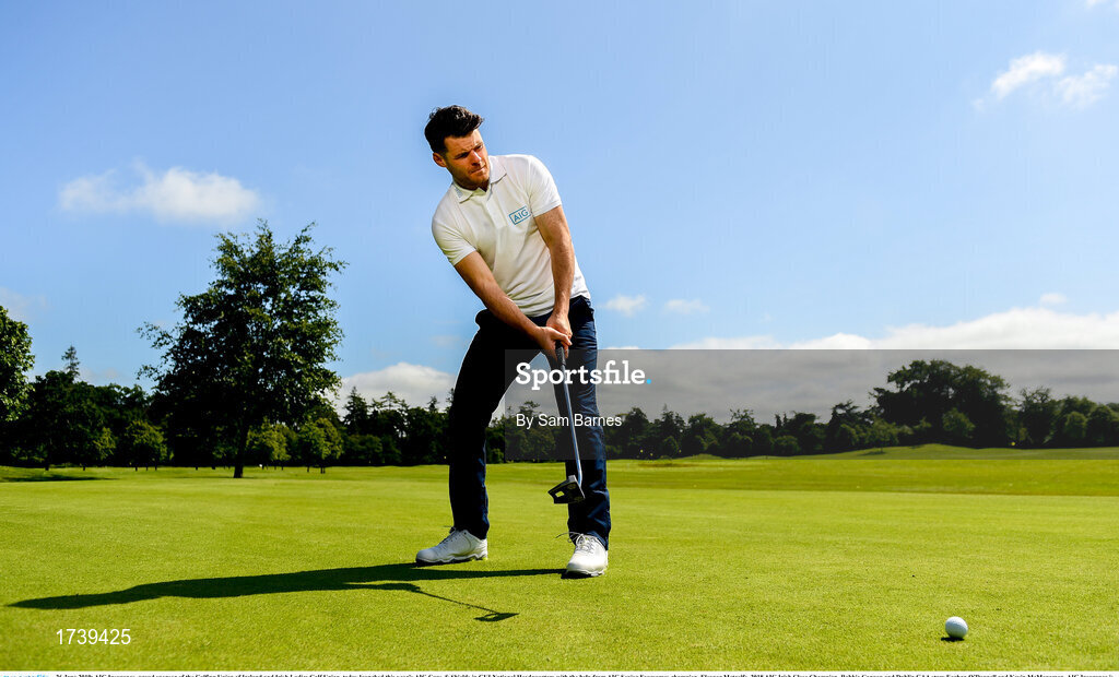 26 June 2019; AIG Insurance, proud sponsor of the Golfing Union of Ireland and Irish Ladies Golf Union, today launched this year’s AIG Cups & Shields in GUI National Headquarters with the help from AIG Senior Foursomes champion, Eleanor Metcalfe, 2018 AIG Irish Close Champion, Robbie Cannon and Dublin GAA stars Eoghan O’Donnell and Kevin McManamon. AIG Insurance is offering exclusive discount to GUI and ILGU members. For a quote, go to www.aig.ie/golfer or call 1890 405 405 and see how much you could save! Pictured at the AIG Insurance GUI & ILGU Cups & Shields Launch at Carton House in Maynooth is Kevin McManamon of Dublin. Photo by Sam Barnes/Sportsfile