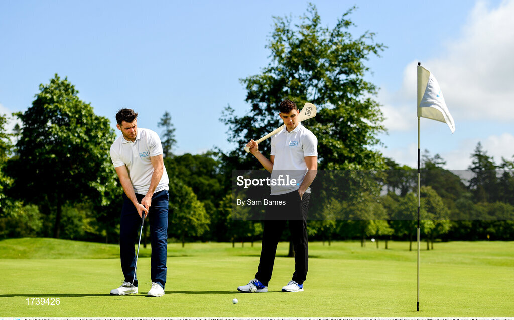 26 June 2019; AIG Insurance, proud sponsor of the Golfing Union of Ireland and Irish Ladies Golf Union, today launched this year’s AIG Cups & Shields in GUI National Headquarters with the help from AIG Senior Foursomes champion, Eleanor Metcalfe, 2018 AIG Irish Close Champion, Robbie Cannon and Dublin GAA stars Eoghan O’Donnell and Kevin McManamon. AIG Insurance is offering exclusive discount to GUI and ILGU members. For a quote, go to www.aig.ie/golfer or call 1890 405 405 and see how much you could save! Pictured at the AIG Insurance GUI & ILGU Cups & Shields Launch at Carton House in Maynooth are Kevin McManamon, left, and Eoghan O’Donnell of Dublin. Photo by Sam Barnes/Sportsfile