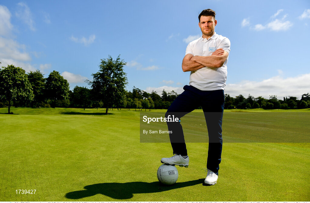 26 June 2019; AIG Insurance, proud sponsor of the Golfing Union of Ireland and Irish Ladies Golf Union, today launched this year’s AIG Cups & Shields in GUI National Headquarters with the help from AIG Senior Foursomes champion, Eleanor Metcalfe, 2018 AIG Irish Close Champion, Robbie Cannon and Dublin GAA stars Eoghan O’Donnell and Kevin McManamon. AIG Insurance is offering exclusive discount to GUI and ILGU members. For a quote, go to www.aig.ie/golfer or call 1890 405 405 and see how much you could save! Pictured at the AIG Insurance GUI & ILGU Cups & Shields Launch at Carton House in Maynooth is Kevin McManamon of Dublin. Photo by Sam Barnes/Sportsfile