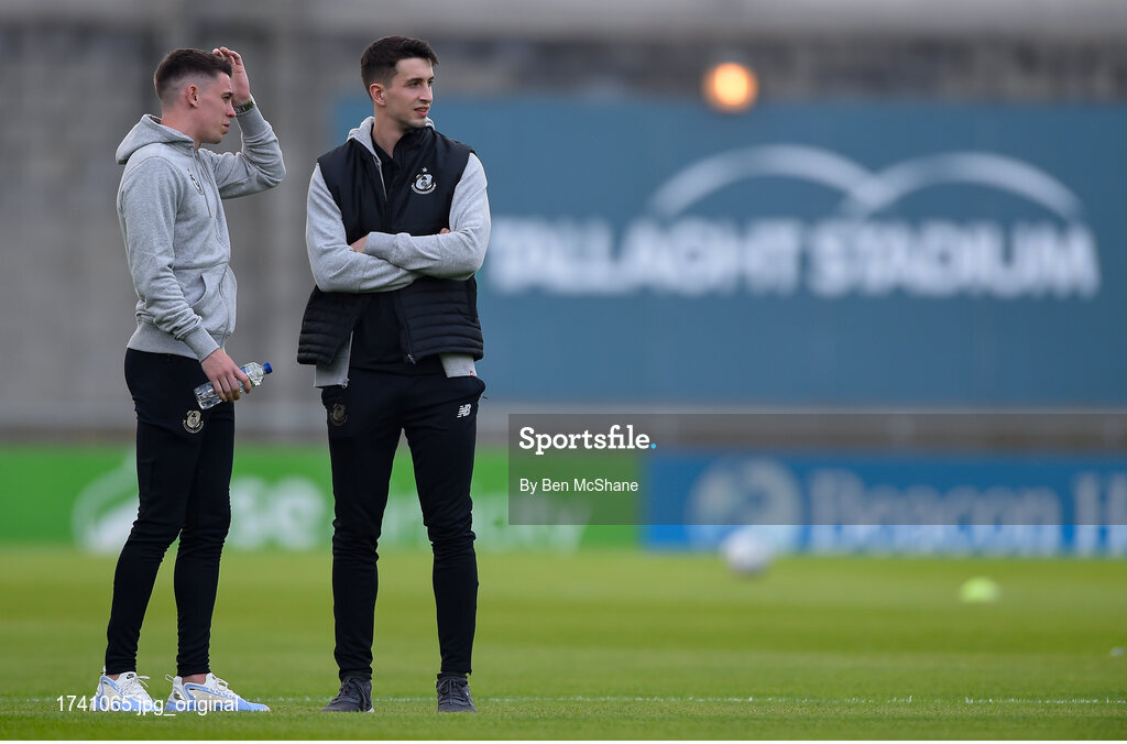28 June 2019; New Shamrock Rovers signings Gary O'Neill, left, Neil Farrugia prior to the SSE Airtricity League Premier Division match between Shamrock Rovers and Dundalk at Tallaght Stadium in Dublin. Photo by Ben McShane/Sportsfile