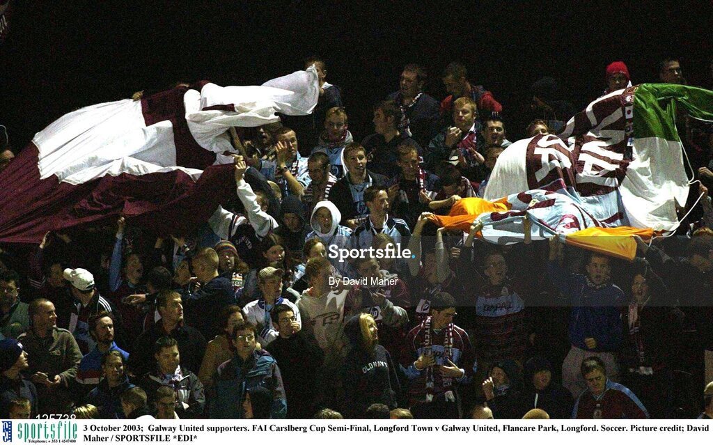3 October 2003;  Galway United supporters. FAI Carlsberg Cup Semi-Final, Longford Town v Galway United, Flancare Park, Longford. Soccer. Picture credit; David Maher / SPORTSFILE *EDI*