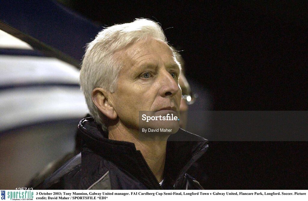 3 October 2003; Tony Mannion, Galway United manager. FAI Carlsberg Cup Semi-Final, Longford Town v Galway United, Flancare Park, Longford. Soccer. Picture credit; David Maher / SPORTSFILE *EDI*