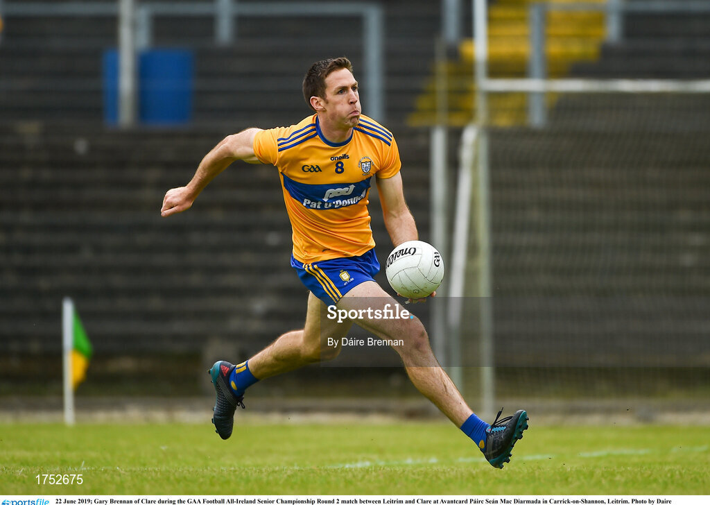 22 June 2019; Gary Brennan of Clare during the GAA Football All-Ireland Senior Championship Round 2 match between Leitrim and Clare at Avantcard Páirc Seán Mac Diarmada in Carrick-on-Shannon, Leitrim. Photo by Daire Brennan/Sportsfile