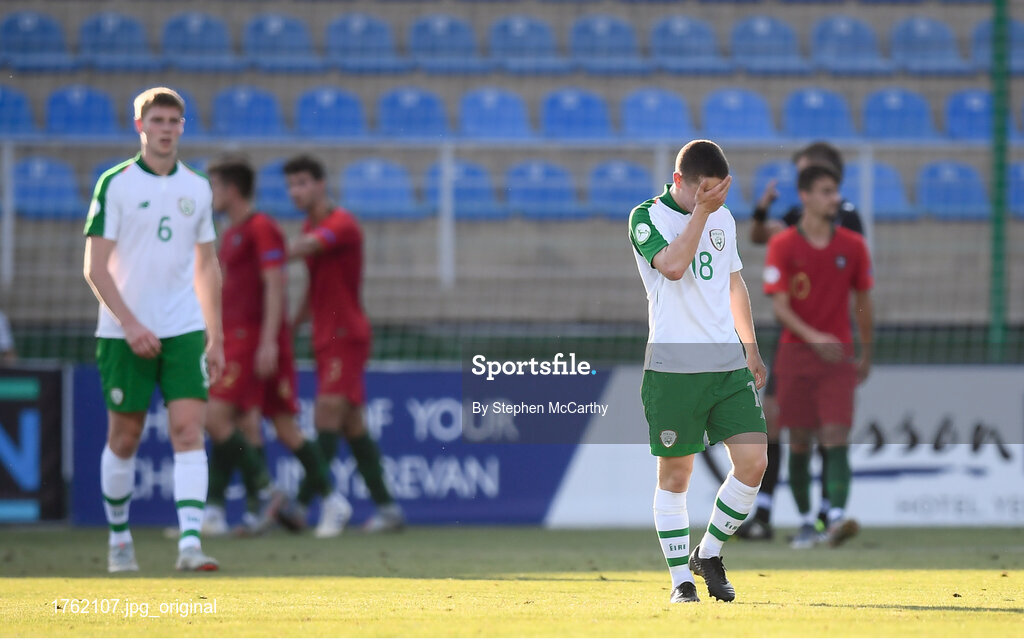 24 July 2019; Joe Hodge of Republic of Ireland after his side conceeded a second goal during during the 2019 UEFA U19 Championships semi-final match between Portugal and Republic of Ireland at Banants Stadium in Yerevan, Armenia. Photo by Stephen McCarthy/Sportsfile