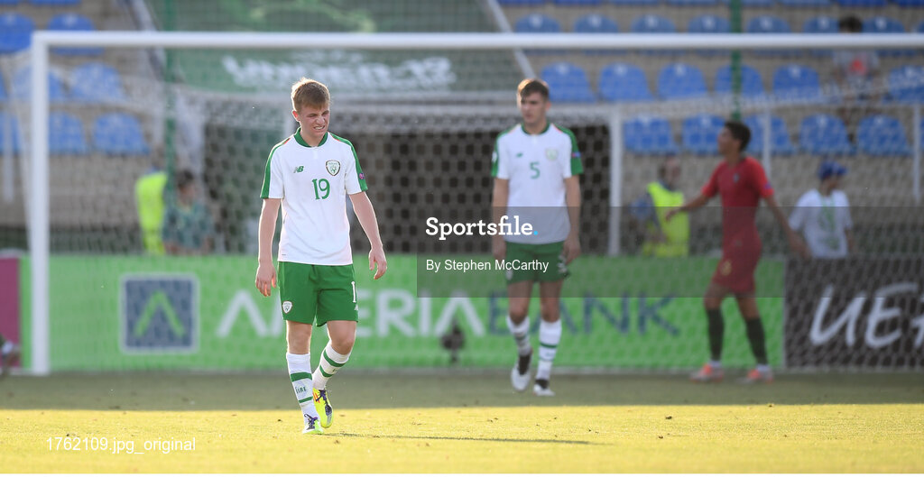 24 July 2019; Brandon Kavanagh of Republic of Ireland after his side conceeded a second goal during the 2019 UEFA U19 Championships semi-final match between Portugal and Republic of Ireland at Banants Stadium in Yerevan, Armenia. Photo by Stephen McCarthy/Sportsfile