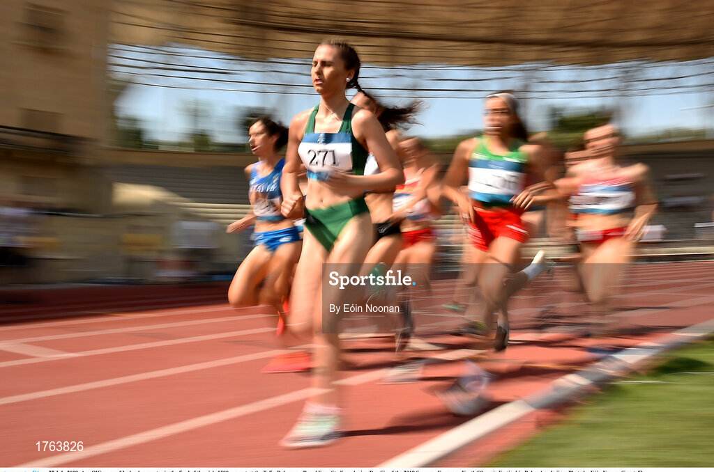 27 July 2019; Ava O'Connor of Ireland competes in the final of the girls 1500m event at the Tofiq Bahramov Republican Stadium during Day Six of the 2019 Summer European Youth Olympic Festival in Baku, Azerbaijan. Photo by Eóin Noonan/Sportsfile